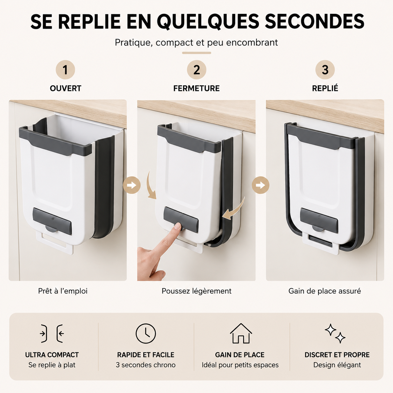 Poubelle de cuisine pliable à suspendre