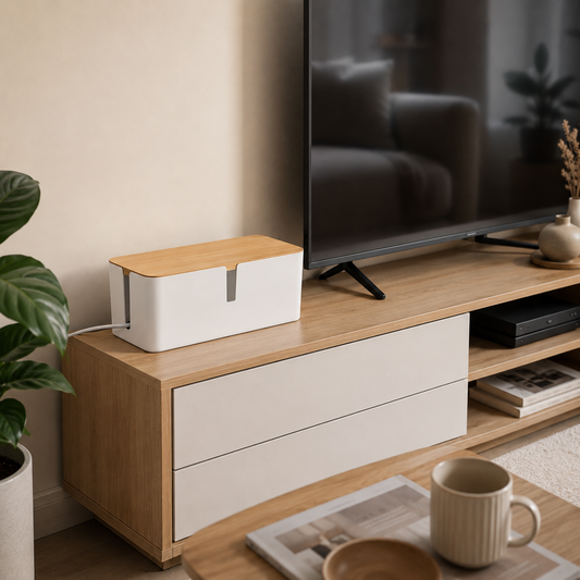 Boîte Cache-Câbles Design avec Couvercle Effet Bois