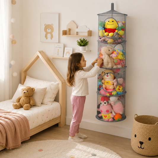 Rangement suspendu à 4 compartiments pour peluches