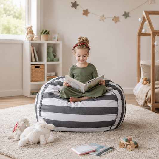Pouf de rangement pour peluches et couvertures