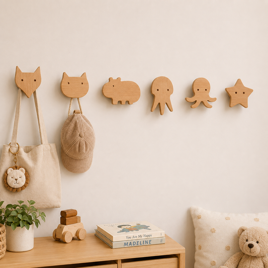 Crochet mural en bois animal – Décoration et rangement pour chambre d'enfant