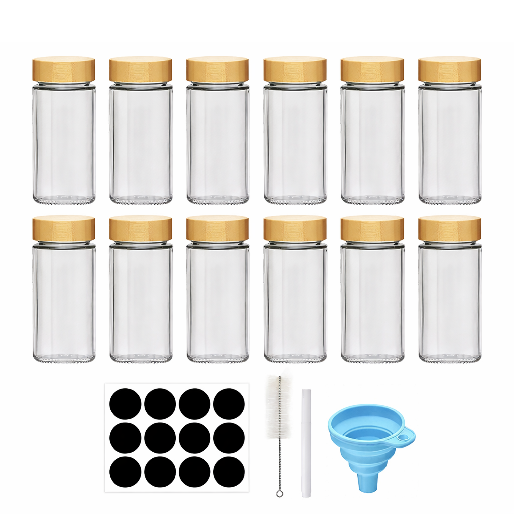 Pots à Épices en Verre & Bambou – Lot de 12