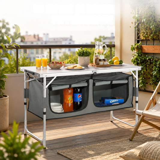Table pliante avec rangement intégré pour balcon et terrasse