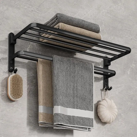Porte-serviettes mural pliable avec étagère