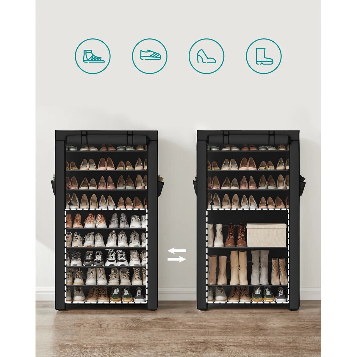 Armoire à chaussures 10 niveaux avec housse