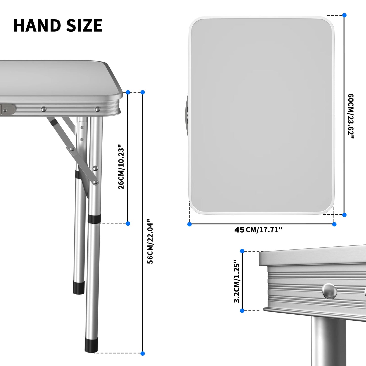 Table pliante réglable en hauteur pour balcon, terrasse et extérieur