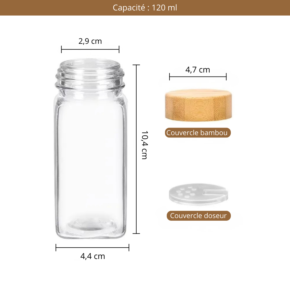 Pots à Épices en Verre & Bambou – Lot de 12