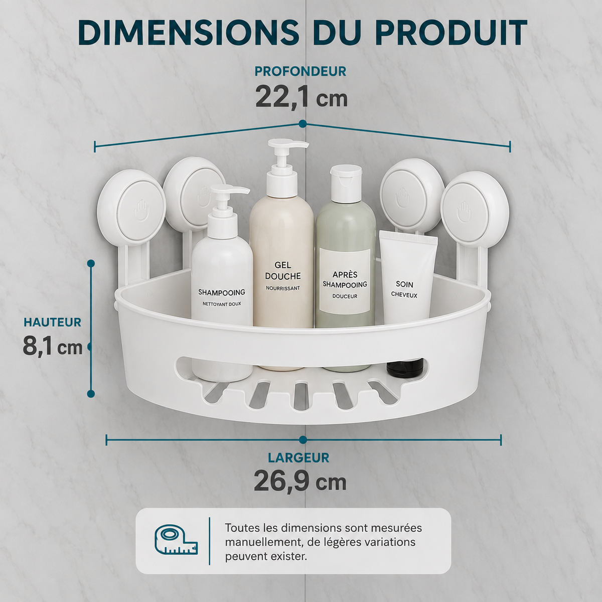 Étagère d’Angle de Douche Sans Perçage – Fixation Ventouse