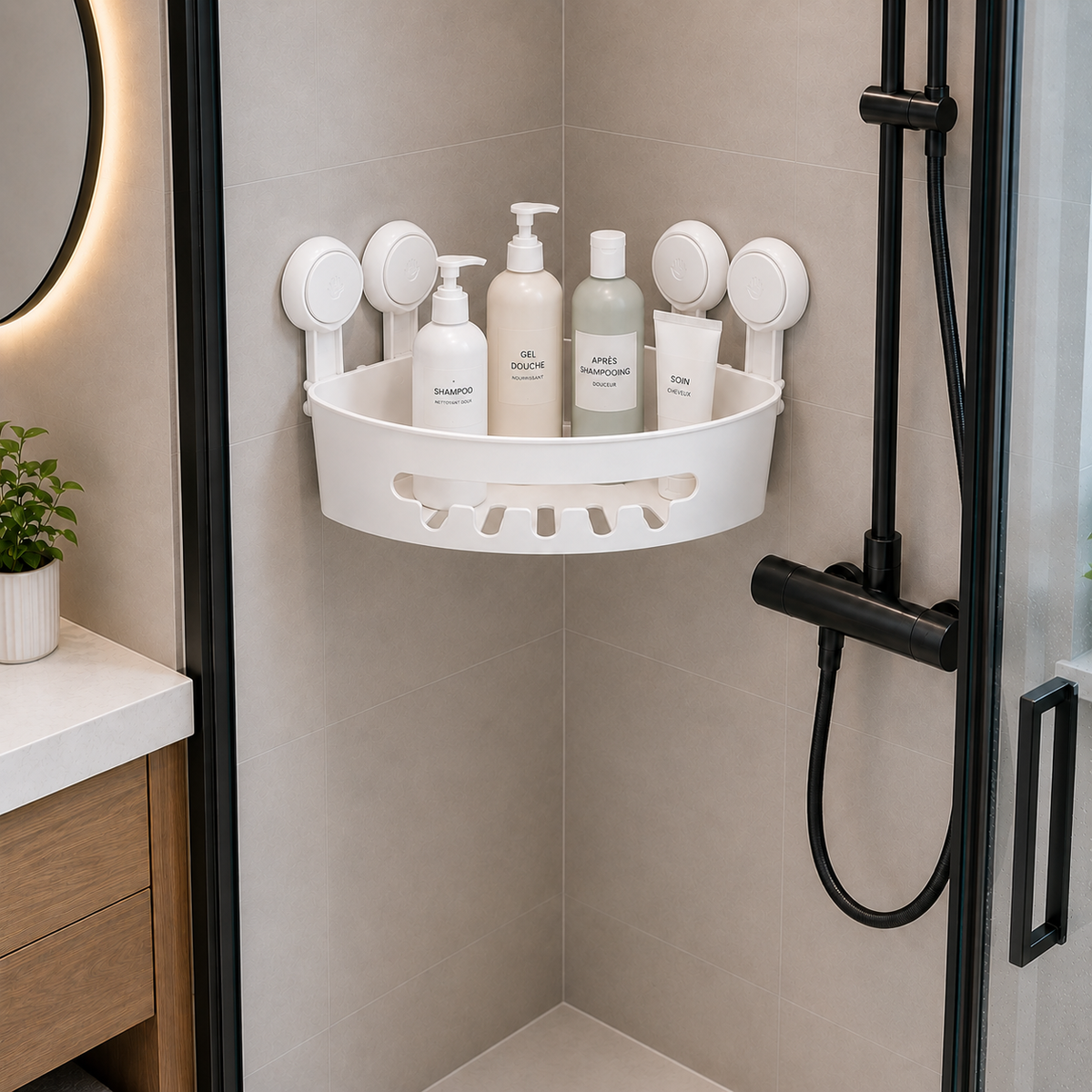 Étagère d’Angle de Douche Sans Perçage – Fixation Ventouse