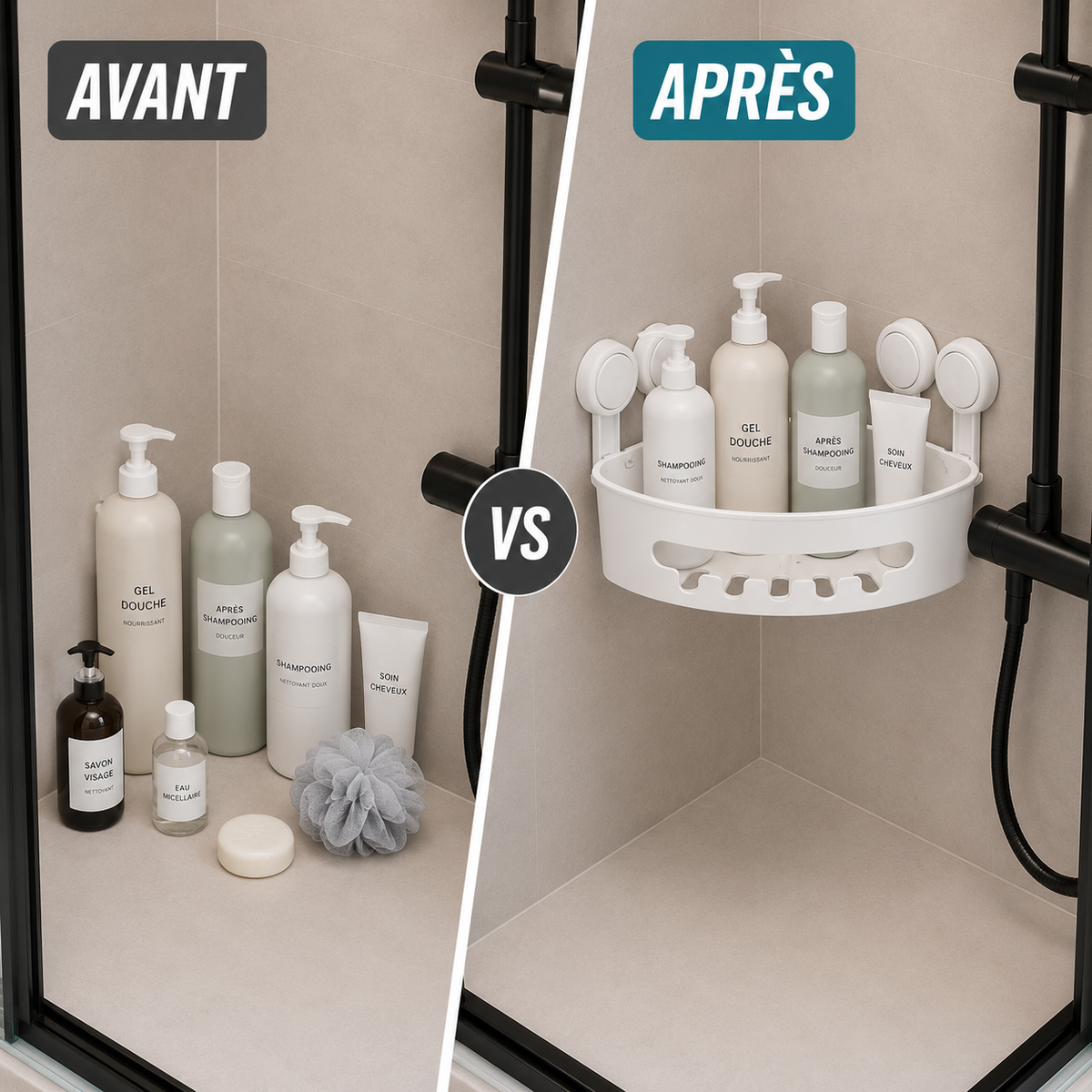 Étagère d’Angle de Douche Sans Perçage – Fixation Ventouse