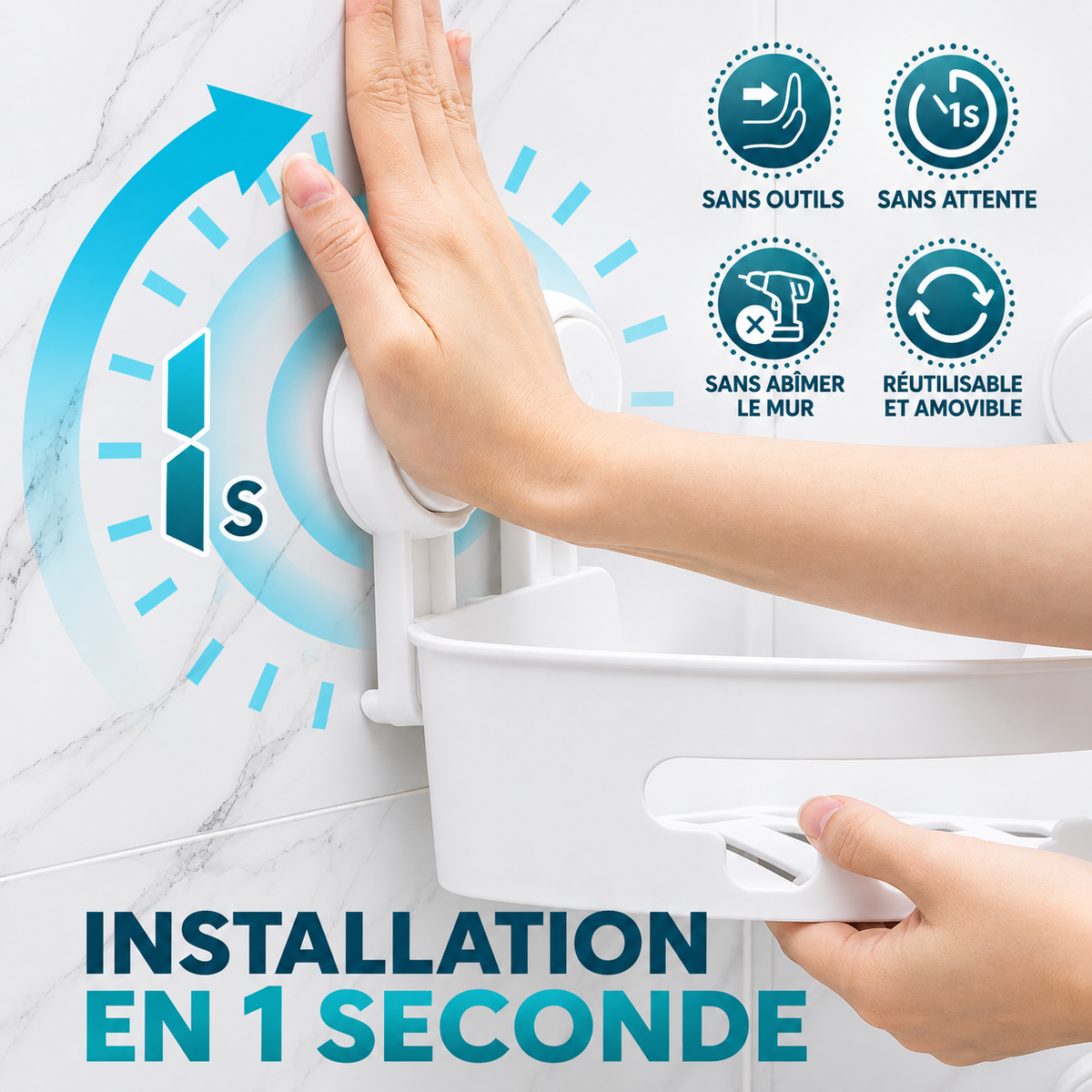 Étagère d’Angle de Douche Sans Perçage – Fixation Ventouse