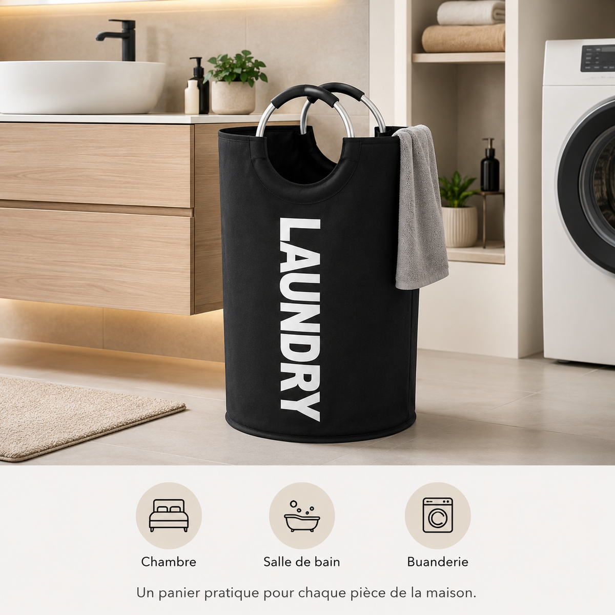 Panier à Linge  90L avec Poignées Confort