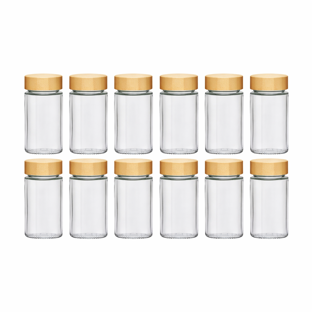 Pots à Épices en Verre & Bambou – Lot de 12