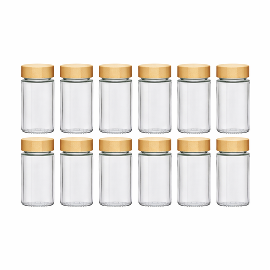 Pots à Épices en Verre & Bambou – Lot de 12