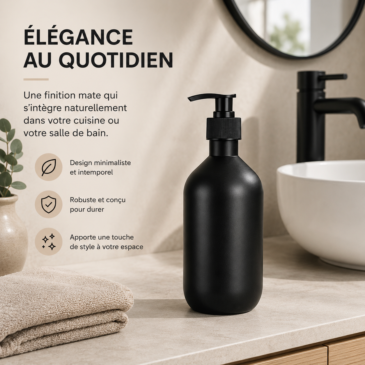 Distributeur de savon rechargeable 500 ml noir mat