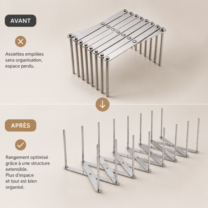 Lot de 2 range-couvercles et vaisselle extensibles en acier inoxydable
