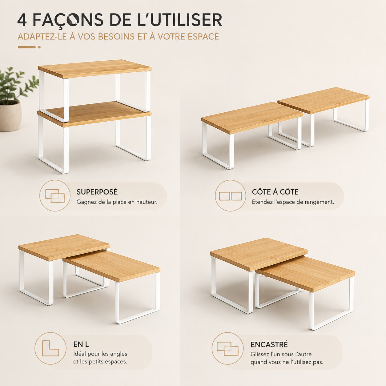Étagères de rangement modulables en bois | Ensemble de 2 ou 4