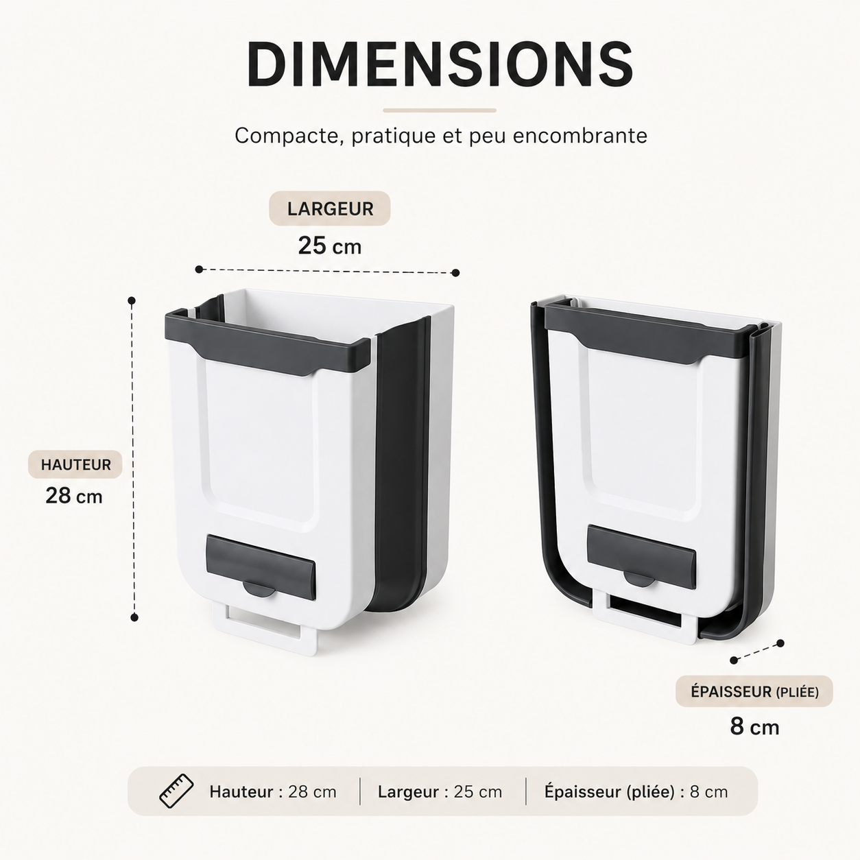 Poubelle de cuisine pliable à suspendre