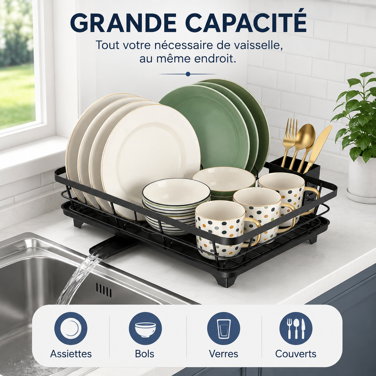 Égouttoir à Vaisselle Gain de Place avec Évacuation Automatique