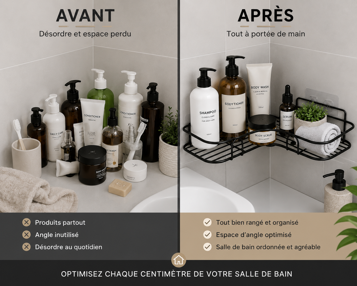 Étagère d'angle murale en métal – Sans perçage