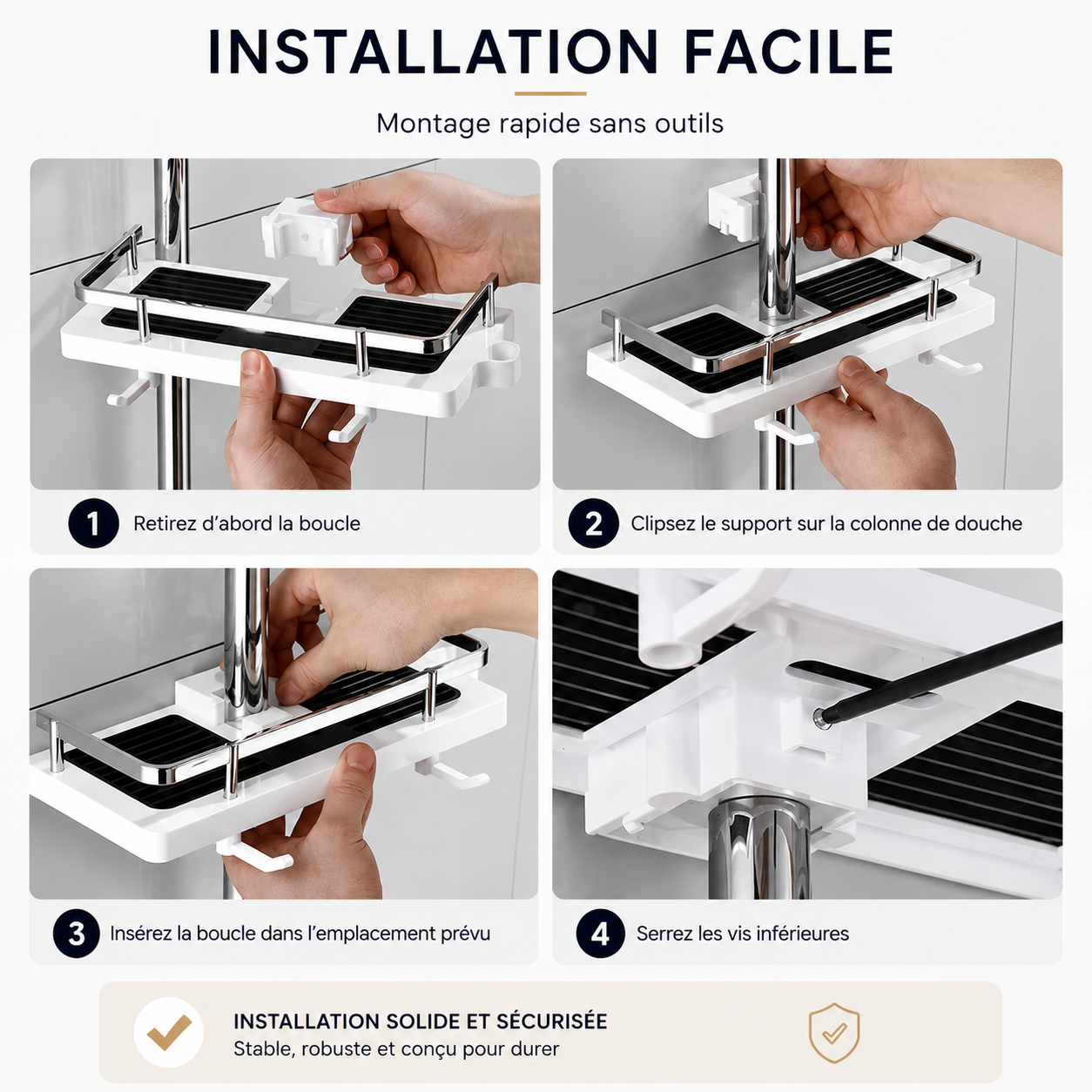 Étagère de douche universelle à clipser