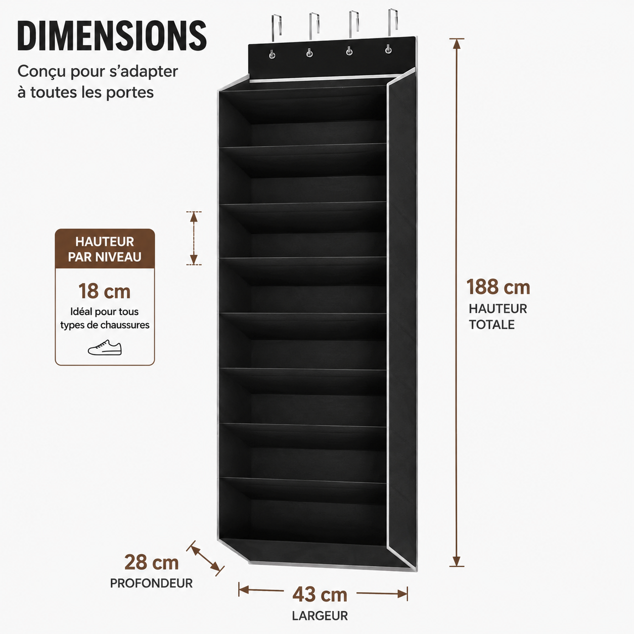 Organisateur de chaussures suspendu 10 niveaux