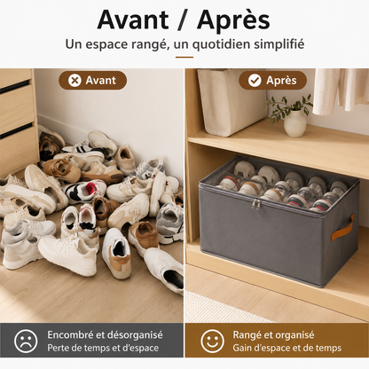 Boîte de rangement à chaussures pliable avec couvercle transparent