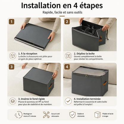 Boîte de rangement à chaussures pliable avec couvercle transparent
