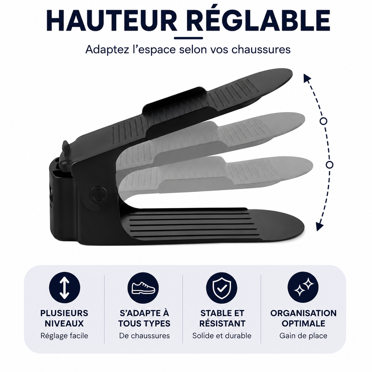 Organisateur de chaussures réglable – Gain de place