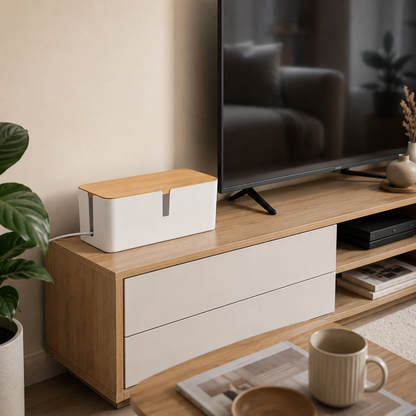 Boîte Cache-Câbles Design avec Couvercle Effet Bois