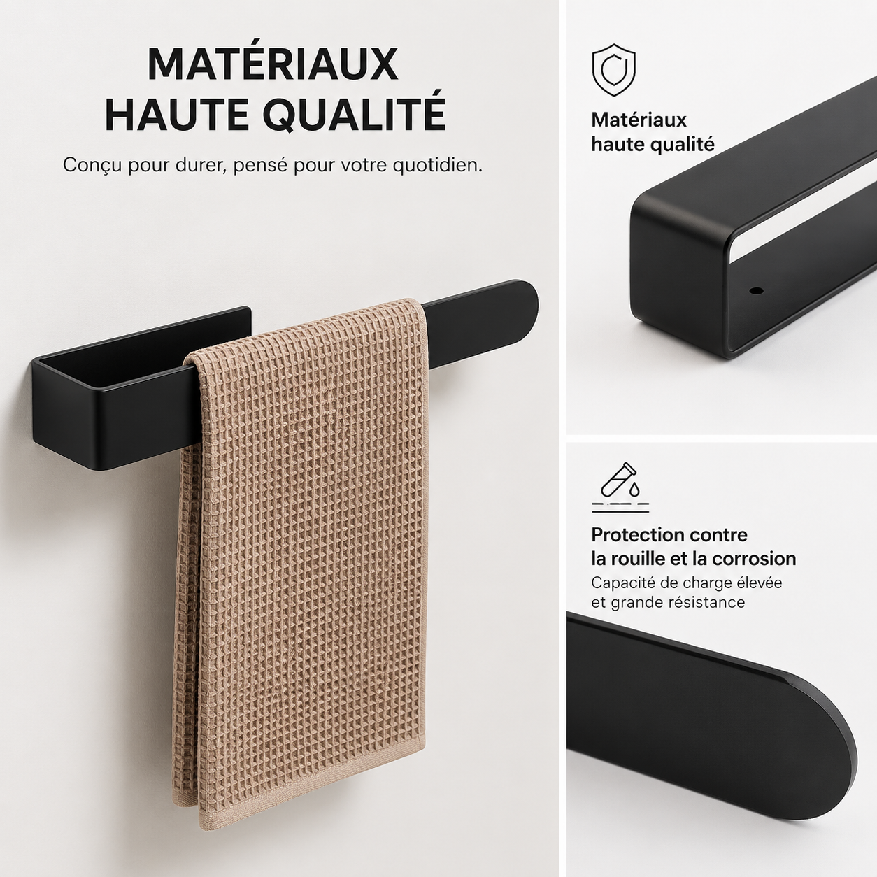 Porte-Serviette Mural Minimaliste Sans Perçage