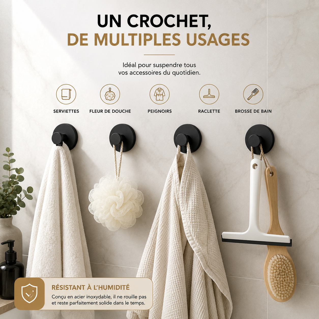 Crochets à Ventouse Sans Perçage – Lot de 1 ou 2 Pièces
