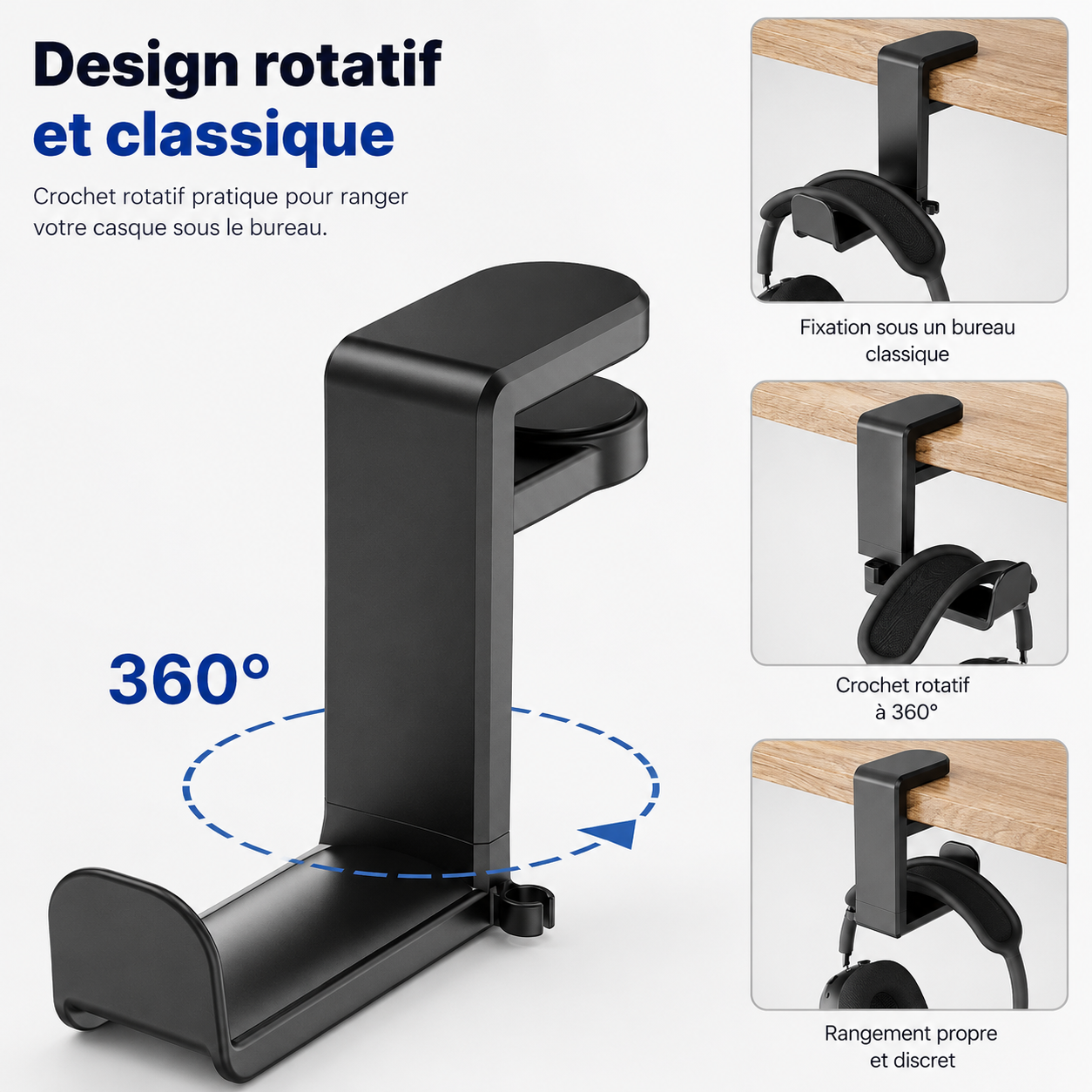 Support Casque de Bureau Rotatif
