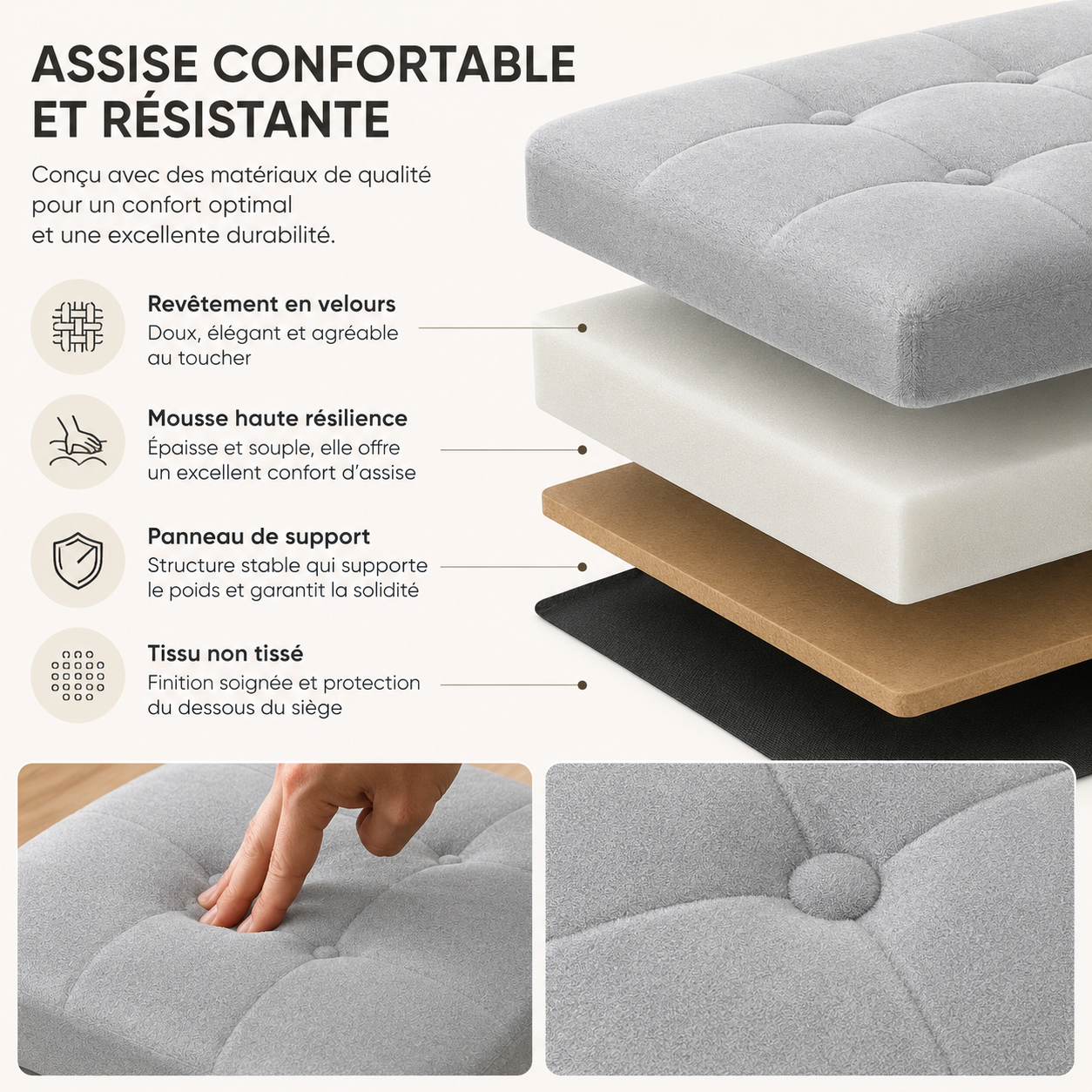 Pouf de rangement pliable 50 L
