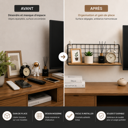 Étagère murale métal et bois pour salon