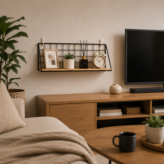Étagère murale métal et bois pour salon