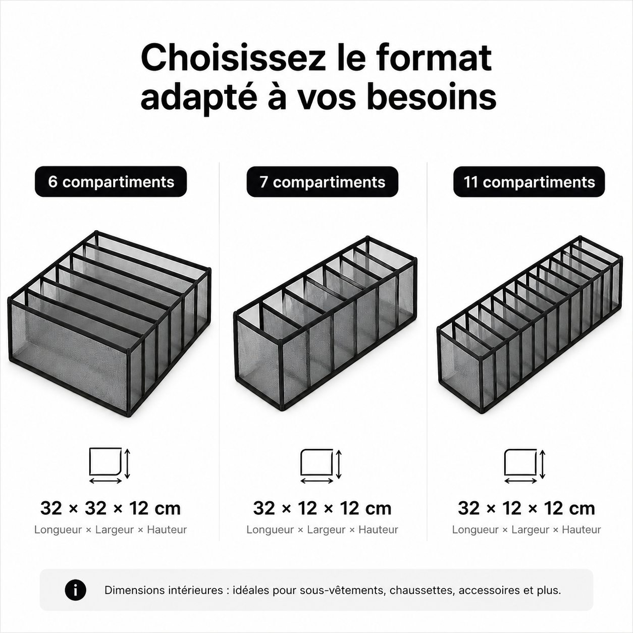 Organisateurs compartimentés pour tiroirs et placards