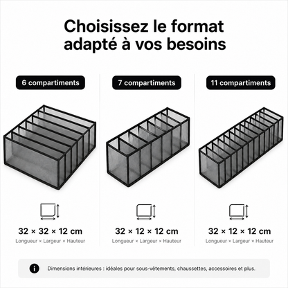 Organisateurs compartimentés pour tiroirs et placards