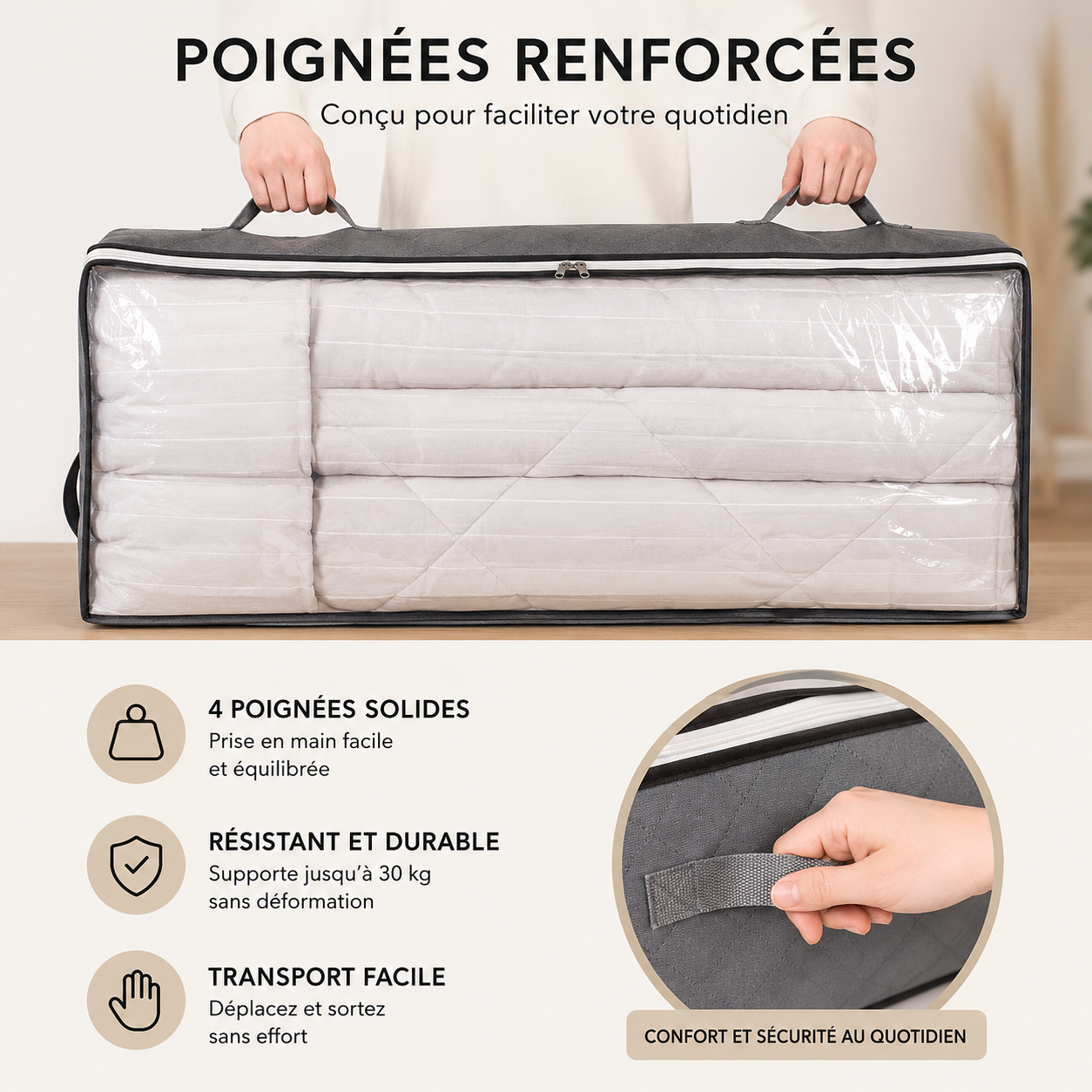 Sac de rangement sous le lit pliable avec fenêtre transparente