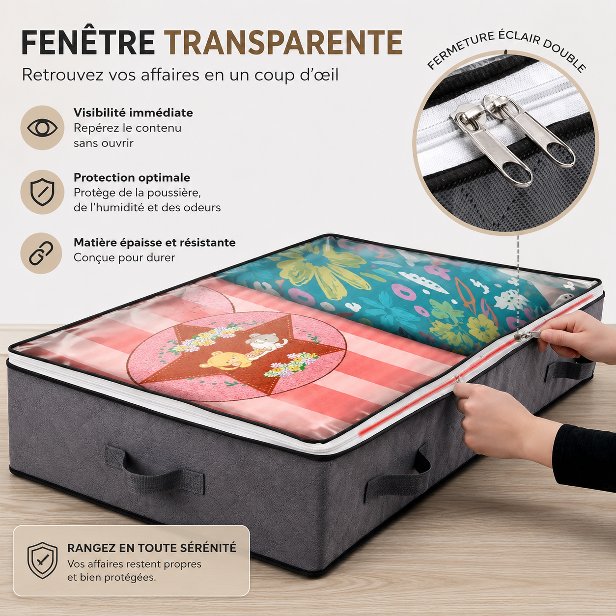 Sac de rangement sous le lit pliable avec fenêtre transparente