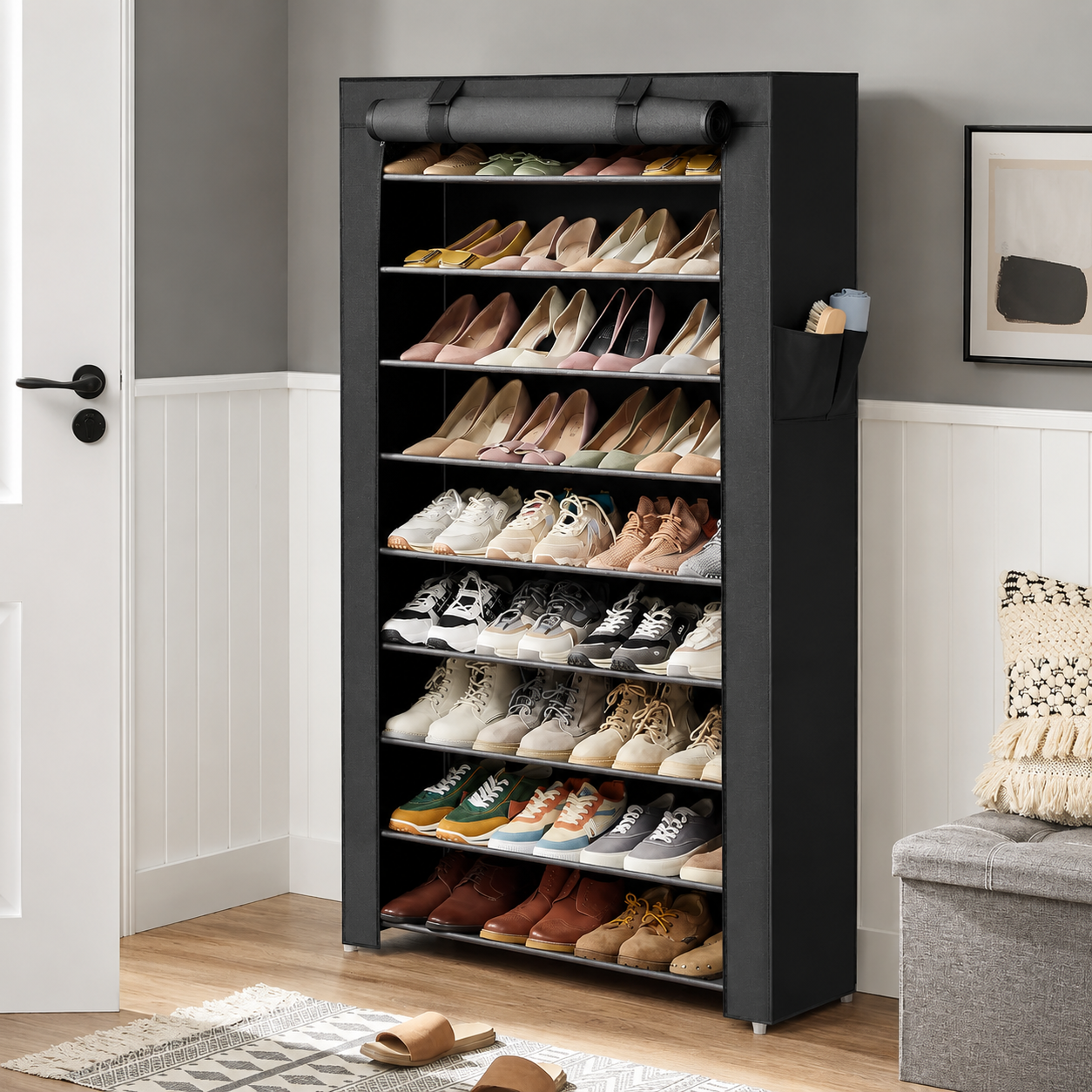 Armoire à chaussures 10 niveaux avec housse