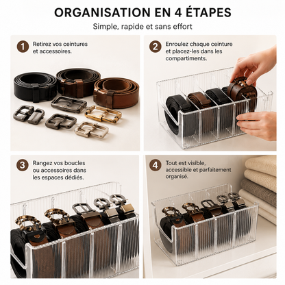 Boîte de rangement transparente pour ceintures et accessoires