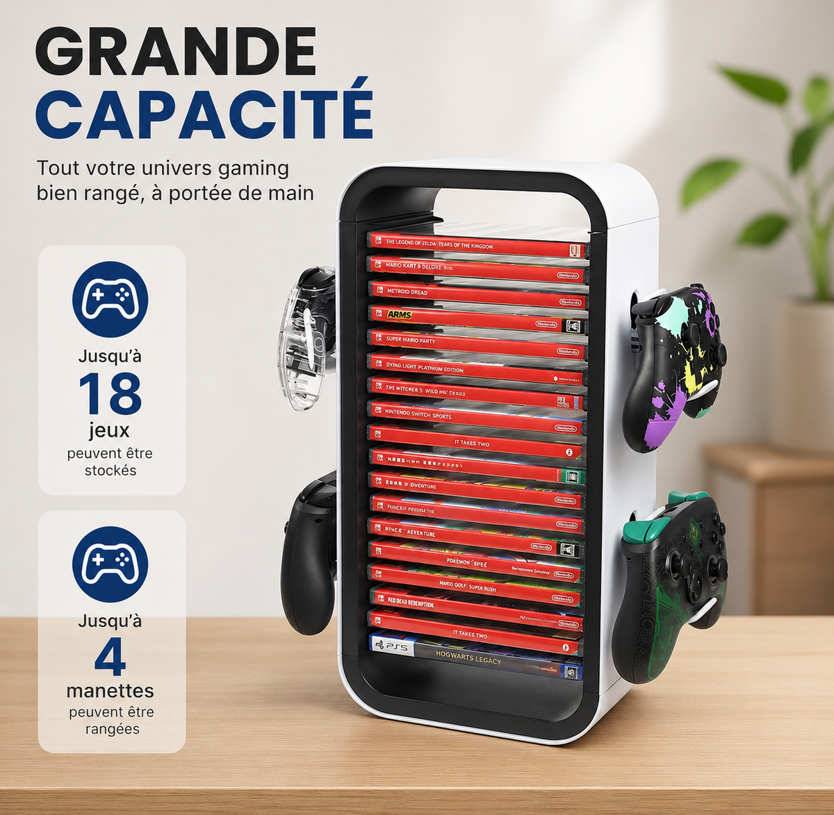 Organisateur Gaming Compact – 18 Jeux & 4 Manettes