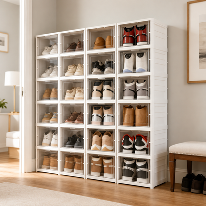 Boîte de rangement à chaussures pliable et empilable