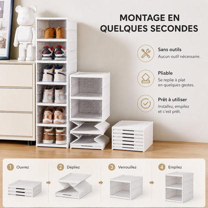 Boîte de rangement à chaussures pliable et empilable