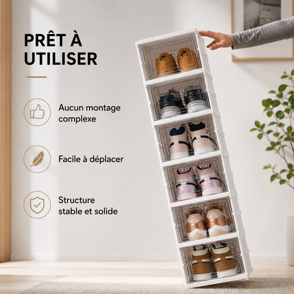 Boîte de rangement à chaussures pliable et empilable
