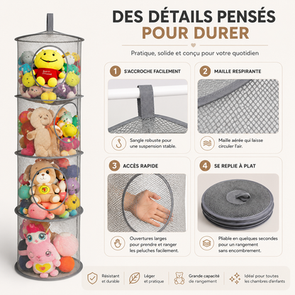 Rangement suspendu à 4 compartiments pour peluches