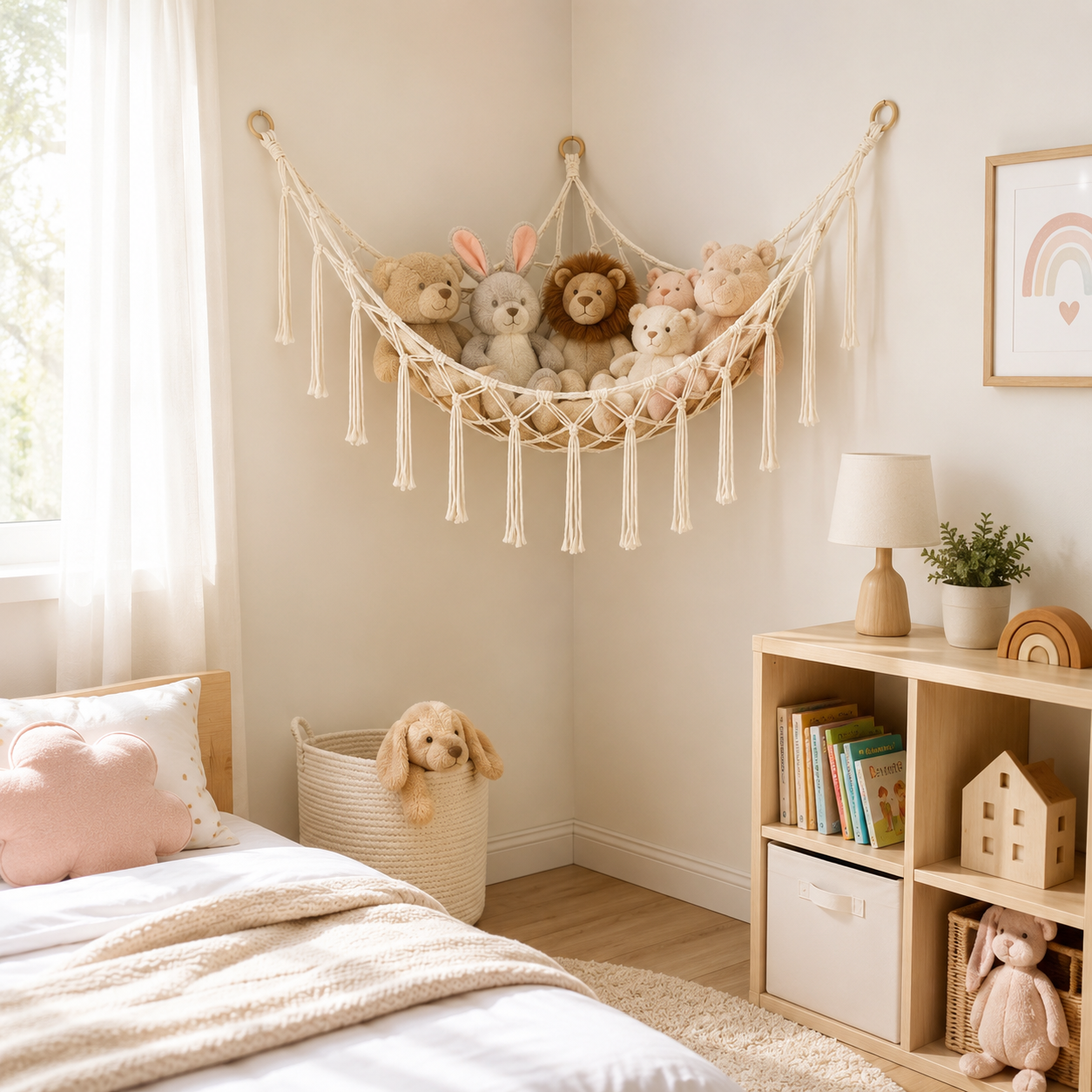 Filet mural d'angle pour peluches
