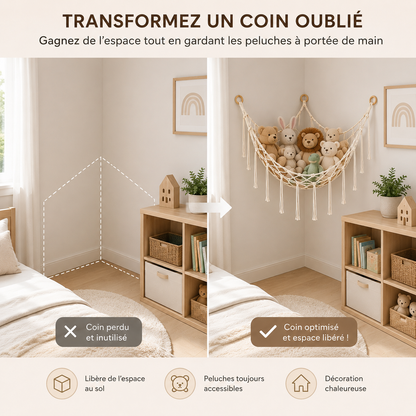 Filet mural d'angle pour peluches