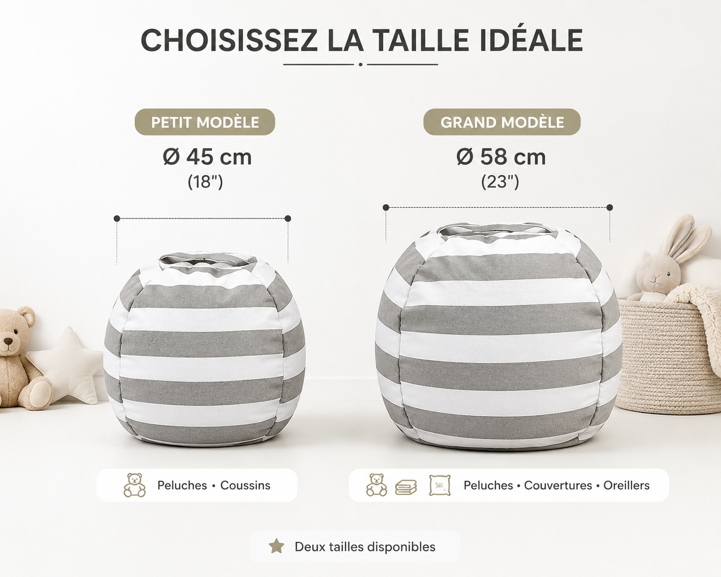 Pouf de rangement pour peluches et couvertures